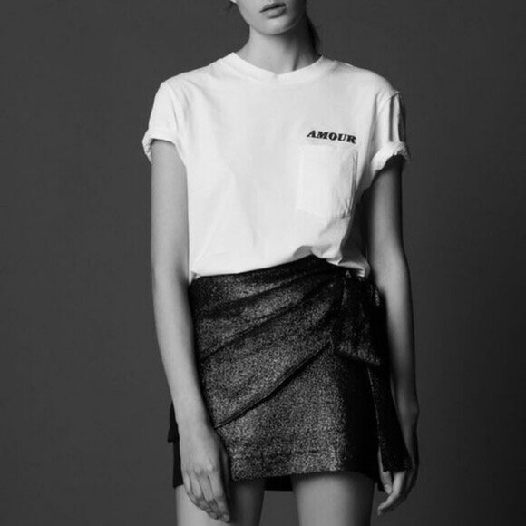Sandro Charlette Argent Faux Wrap Metallic Mini Skirt - Picture 1 of 5